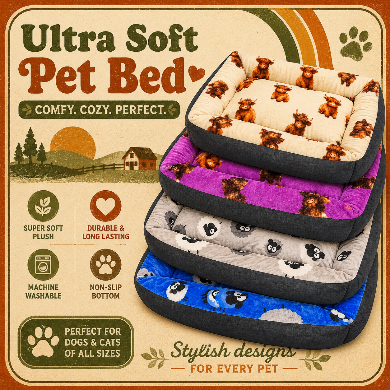 Rectangle Beds - Cuddle Soft - Super Soft - 2 Sizes