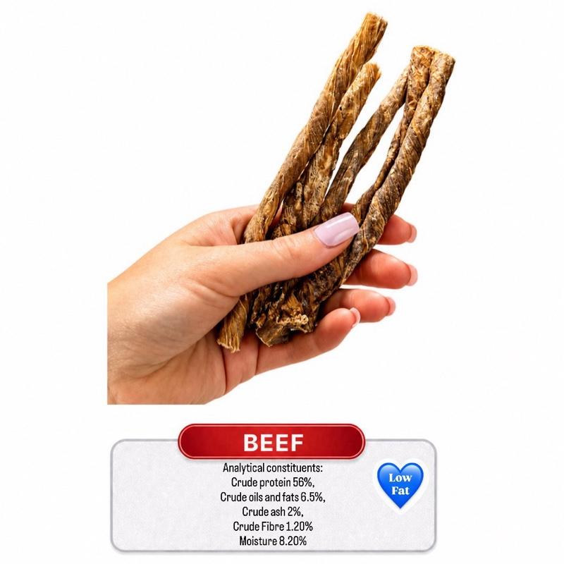 Beef - 10 Twisted Bladder Sticks - Low Fat Snack